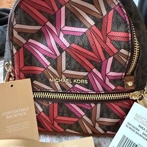 Michael Kors Women's Geometric Backpack - Brown and Pink